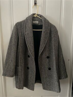 Herman Kay Women's Gray Herringbone Shawl Collar Pea Coat